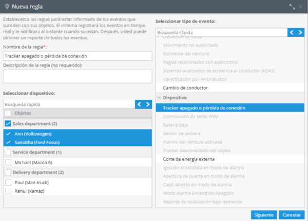Tracker apagado o pérdida de conexión