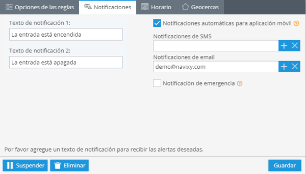 Activación de entradas